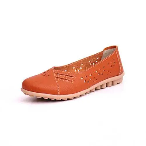 Women Summer Outdoor Comfortable Soft Casual Leather Hollow Out Flat Loafers Shoes