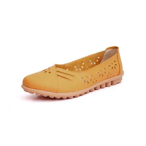Women Summer Outdoor Comfortable Soft Casual Leather Hollow Out Flat Loafers Shoes