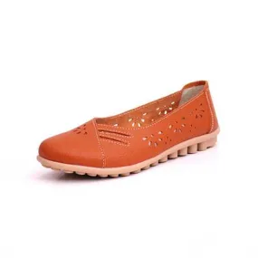 Women Summer Outdoor Comfortable Soft Casual Leather Hollow Out Flat Loafers Shoes