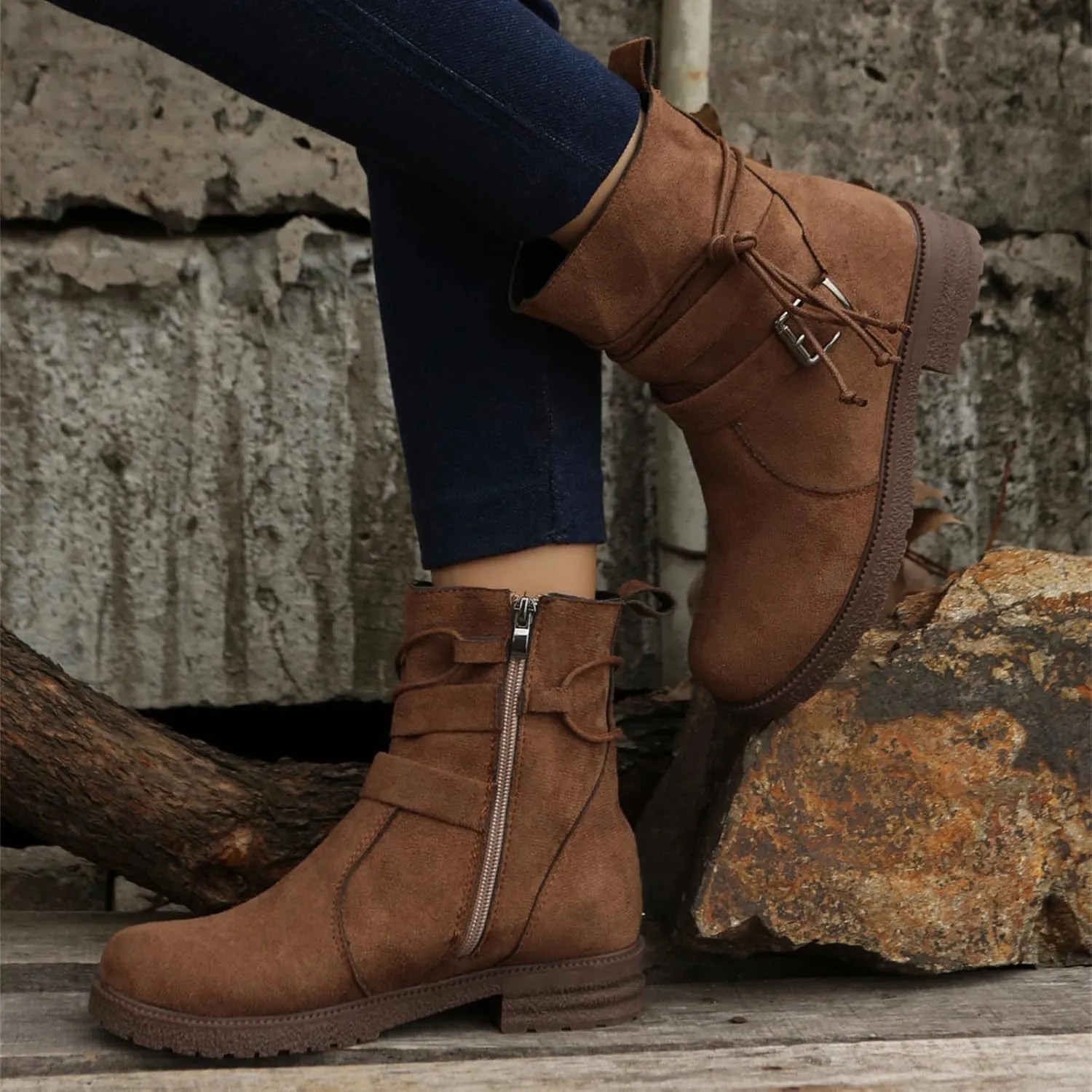 Womens Dress Bo_ots Low He_el Comfortable Combat bo_ots Mid-Calf Military Winter bo_ot Motorcycle Biker Ankle bo_oties