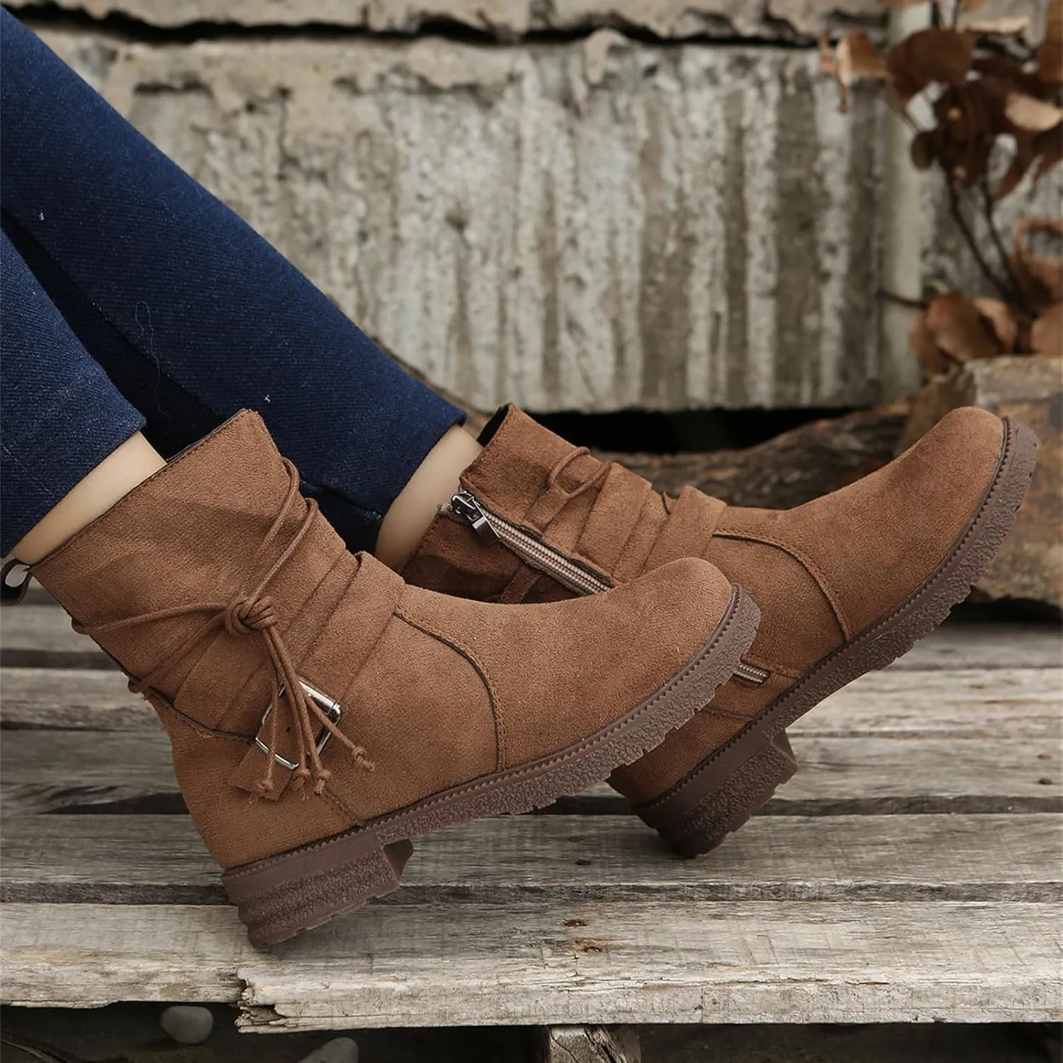 Womens Dress Bo_ots Low He_el Comfortable Combat bo_ots Mid-Calf Military Winter bo_ot Motorcycle Biker Ankle bo_oties