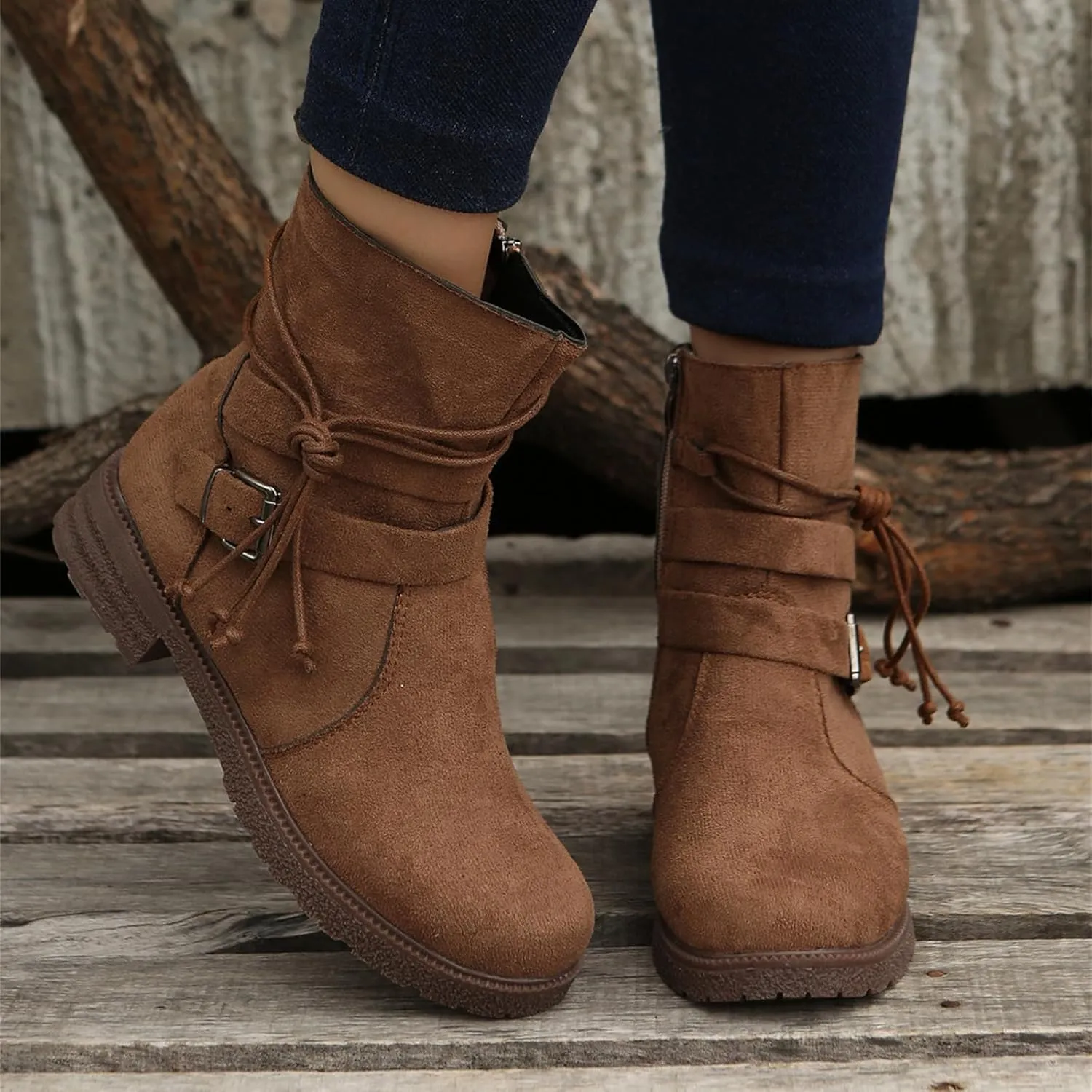 Womens Dress Bo_ots Low He_el Comfortable Combat bo_ots Mid-Calf Military Winter bo_ot Motorcycle Biker Ankle bo_oties