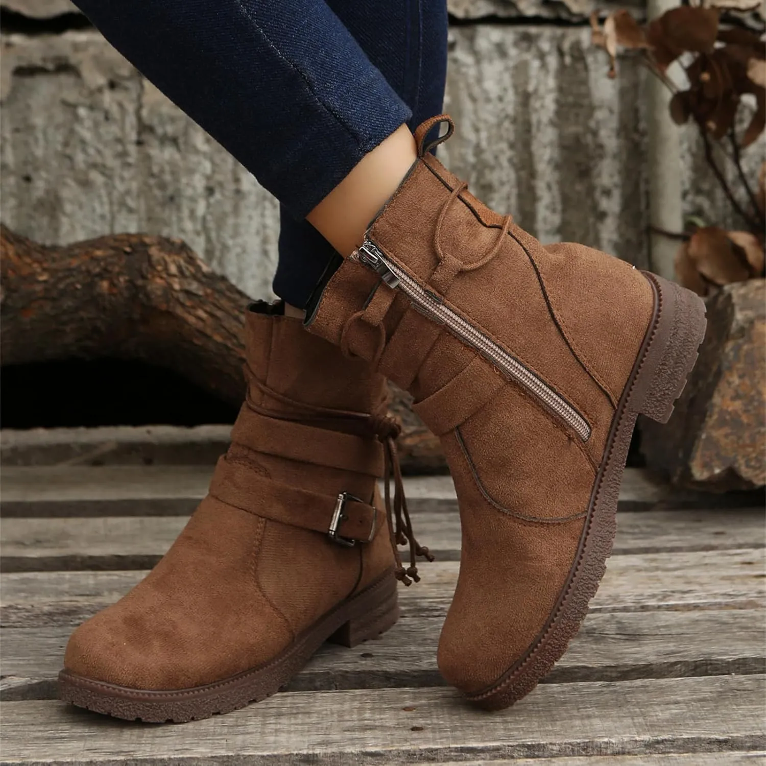 Womens Dress Bo_ots Low He_el Comfortable Combat bo_ots Mid-Calf Military Winter bo_ot Motorcycle Biker Ankle bo_oties