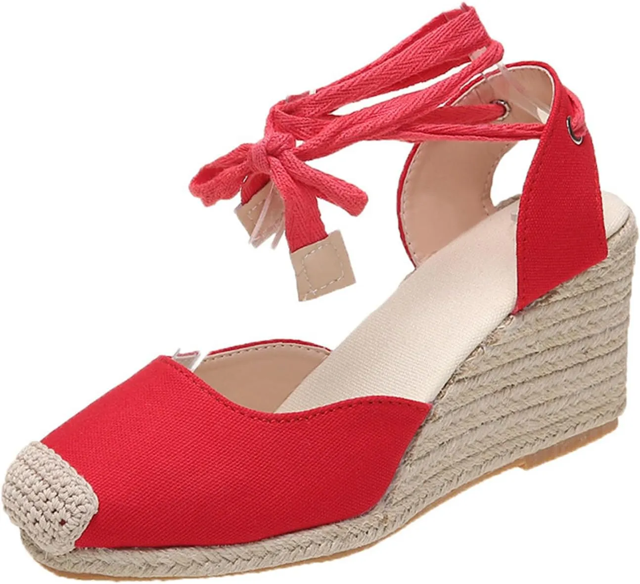 Womens Espadrilles Wedge Sandals Platform Closed Toe Ankle Strap Lace Up Sandals Classic Summer Shoes Dressy Casual Beach Sandals