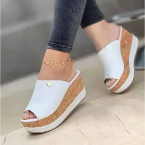 Women's fashion peep toe thick platform wedge slide sandals