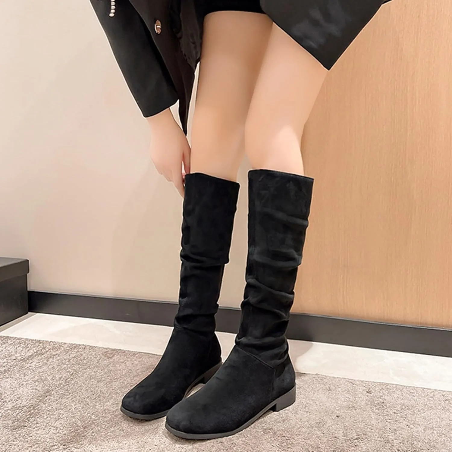 Women's Knee High Pull On Fall Weather Winter Boots Comfortable Pointed Toe Flat Low Heel Party Dress Boots