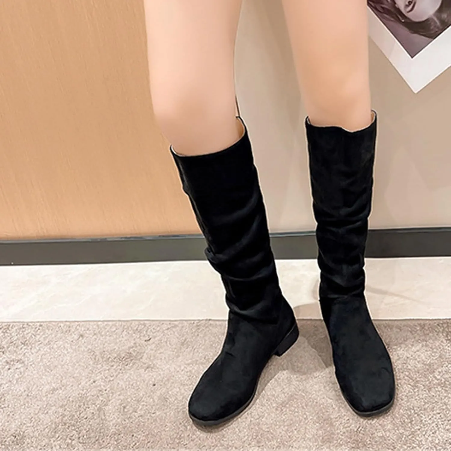 Women's Knee High Pull On Fall Weather Winter Boots Comfortable Pointed Toe Flat Low Heel Party Dress Boots