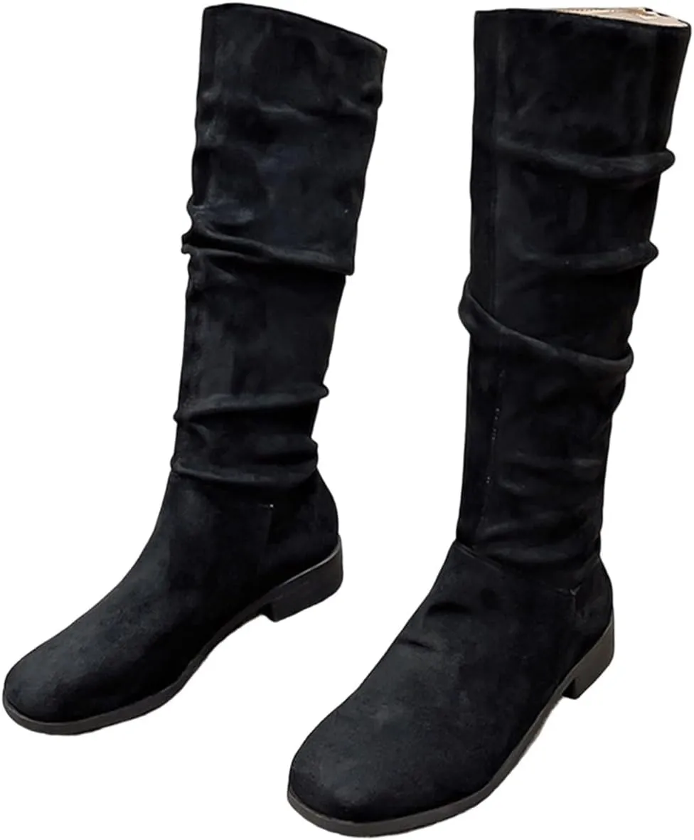 Women's Knee High Pull On Fall Weather Winter Boots Comfortable Pointed Toe Flat Low Heel Party Dress Boots