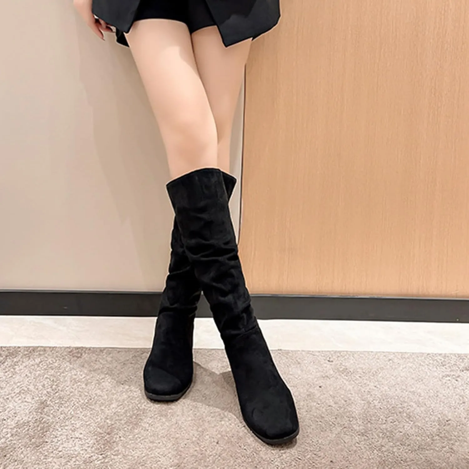 Women's Knee High Pull On Fall Weather Winter Boots Comfortable Pointed Toe Flat Low Heel Party Dress Boots