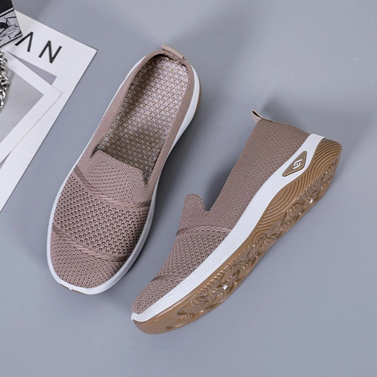 Women's Mesh Flats Shoes Breathable Slip on Shoes Casual Comfort Shoe Plus Size Trendy Shoes Walking Flats Shoe
