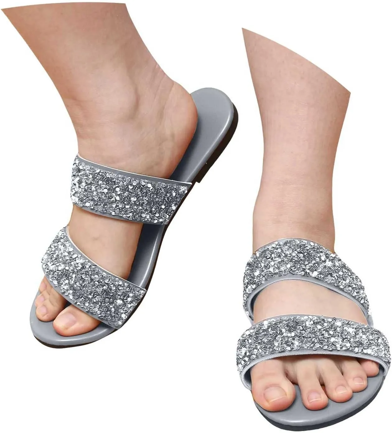 Women's Rhinestone Sandals Open Toe Casual Dressy Sparkly Flip Flop Comfortable Flat Sandals Trendy Summer Beach Shoes