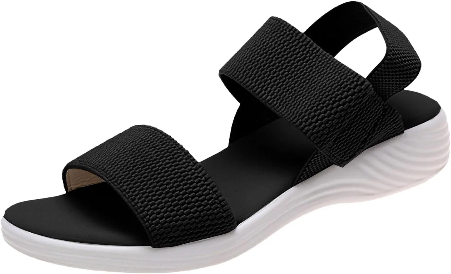 Women's Sandals Elastic Strap Summer Trendy Comfort Open Toe Slides Anti-Slip Lightweight Flat Walking Sandals