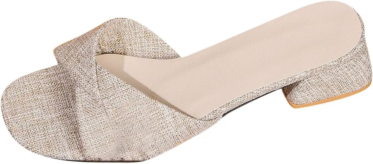 Women's Splicing Denim Colorblock Low Heel Trendy Business Square Toe Sandal Slip on Casual Comfy Dressy Slipper