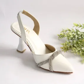 ZARA RHINESTONE SLINGBACK PUMPS - WHITE